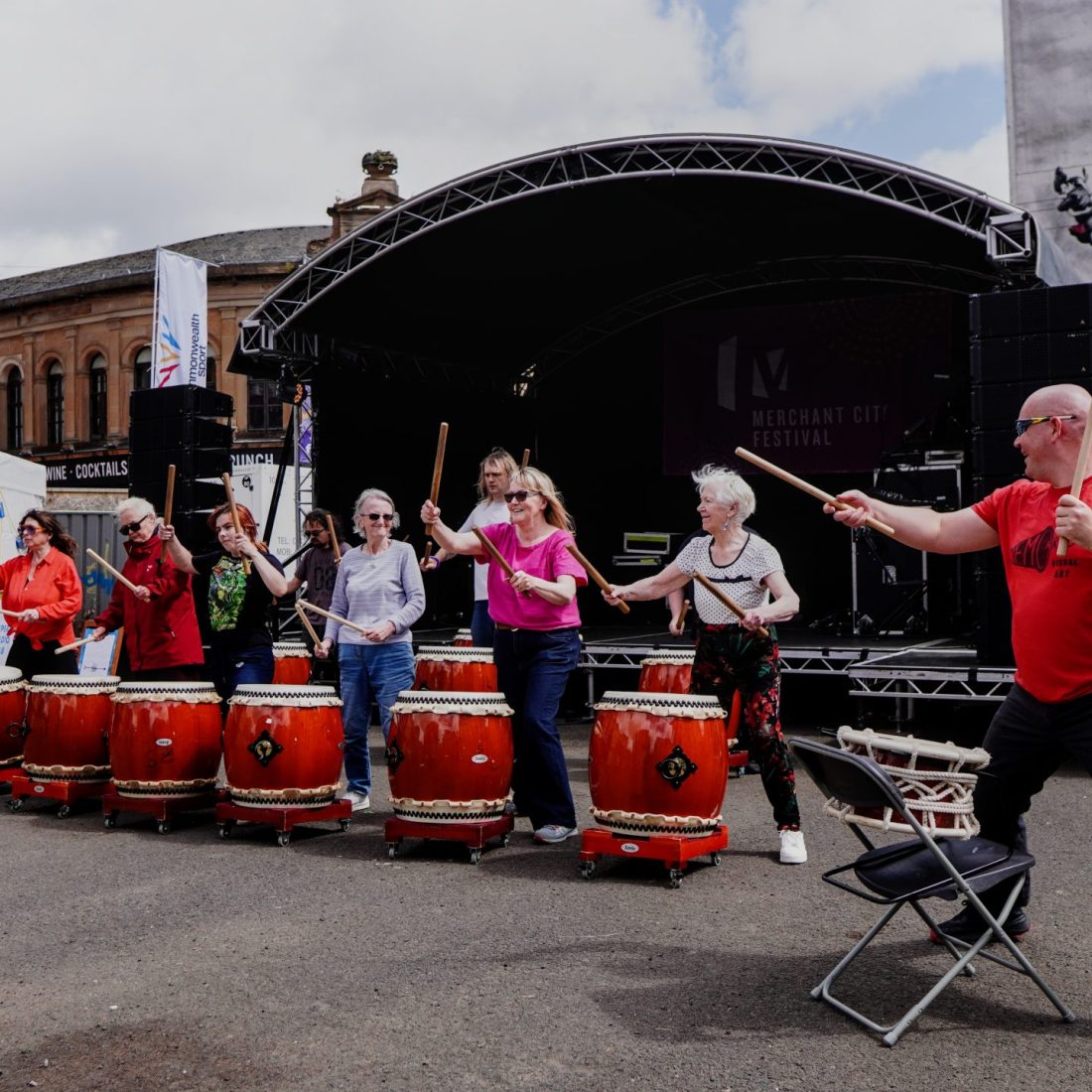Taiko drumming group performing in Merchant City Festival